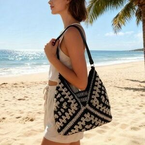 BEACH BAG ❤️‍🔥 NWT BLACK/CREAM HOBO BAG